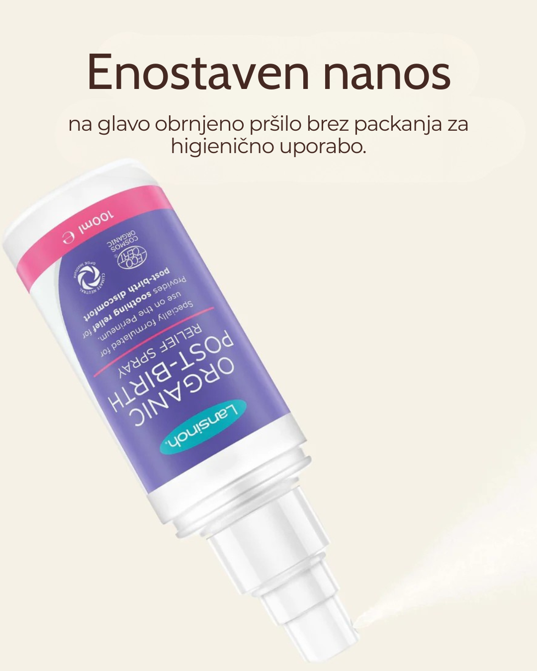 Organsko pršilo za lajšanje bolečin po porodu