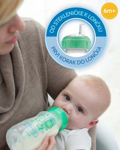 Plastična širokovratna BARVNA steklenička 270ml (cucelj 3 in ustnik)