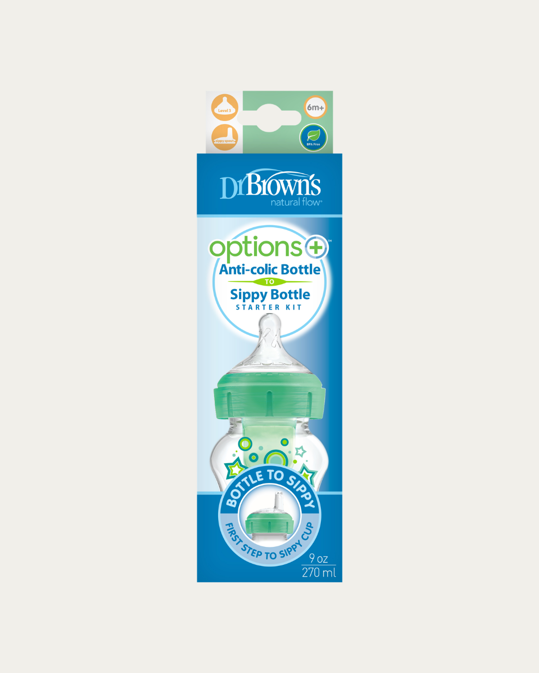 Plastična širokovratna BARVNA steklenička 270ml (cucelj 3 in ustnik)