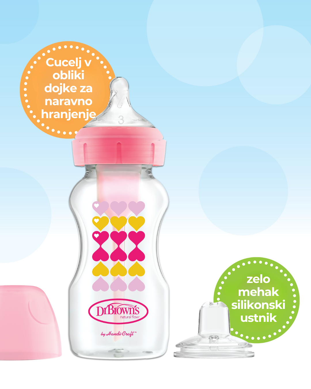 Plastična širokovratna BARVNA steklenička 270ml (cucelj 3 in ustnik)